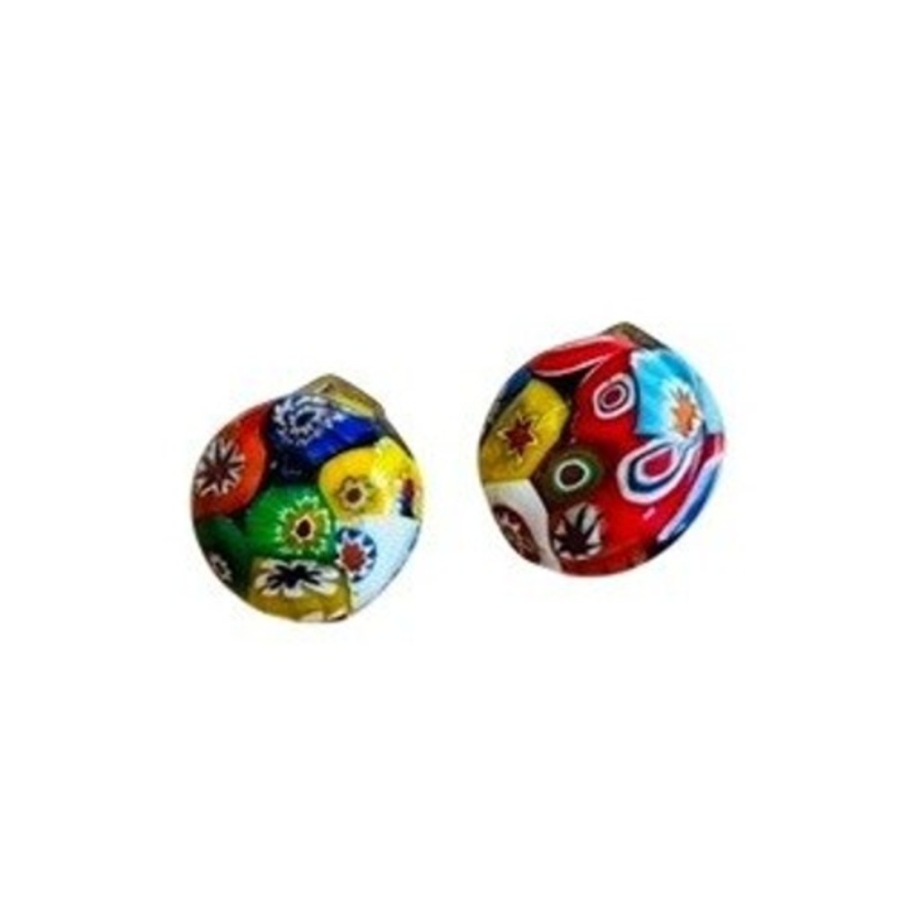 VTG Round‎ Button Clip Earrings Millefiori Colorful Floral Venetian Murano Glass